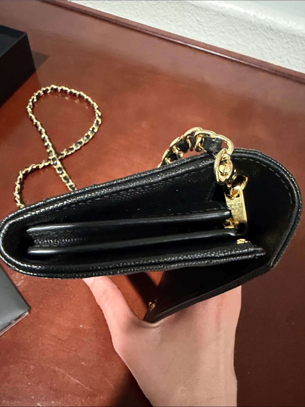Yves Saint Laurent Black Quilted Leather Wallet on Chain with Gold Hardware - Picture 11 of 15